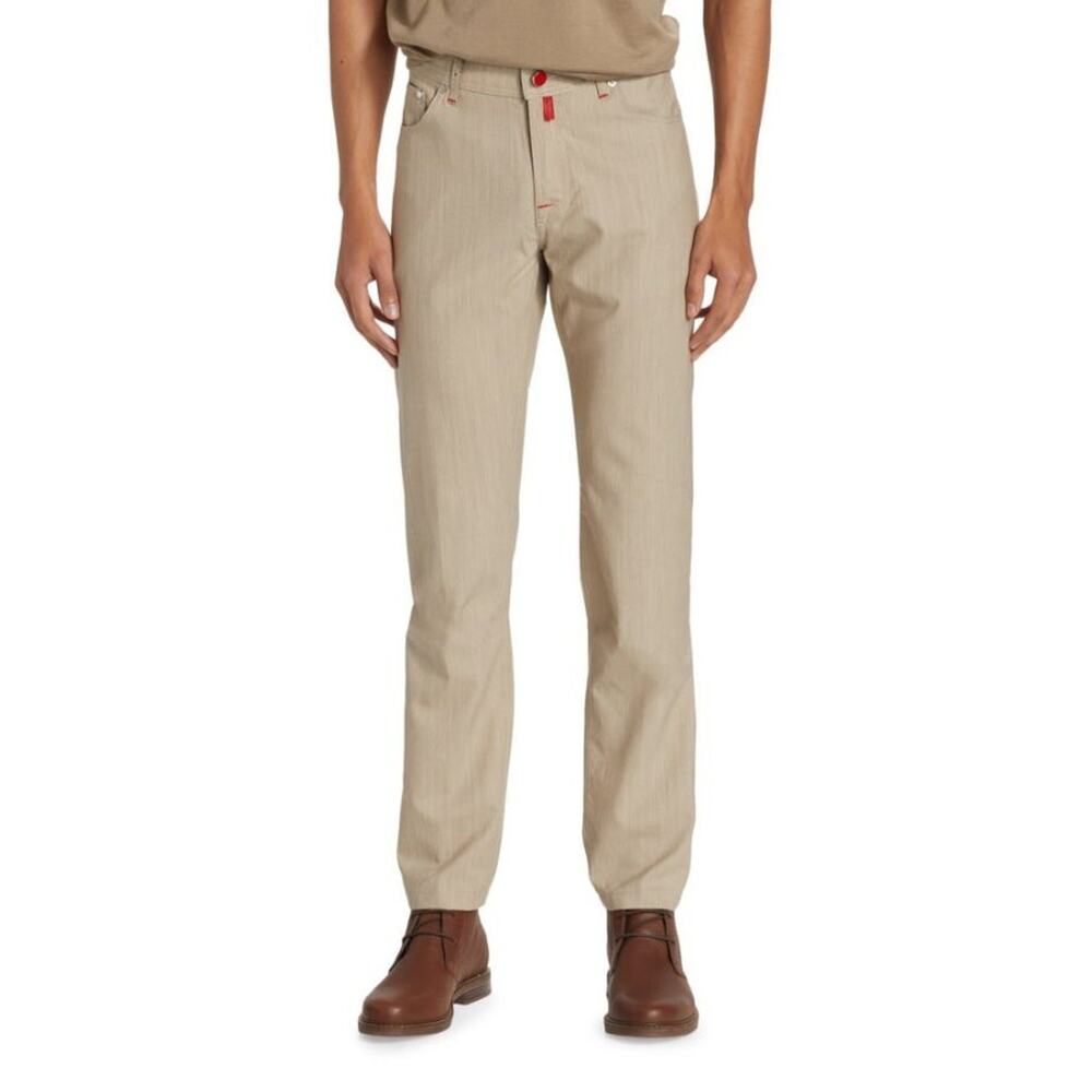 $1,795 NWT Kiton Taupe Five-Pocket Flat Front 100% Wool Trousers Size 40